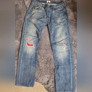 Levi's Men's Vintage 501 Straight Light Blue Jeans 38 x 36 red patches